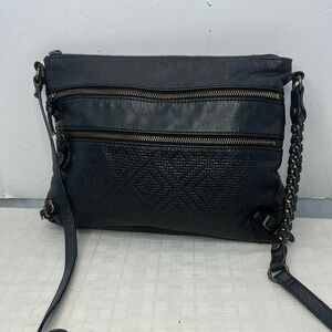 Elliott Lucca Black Leather Crossbody Bag Zipper.